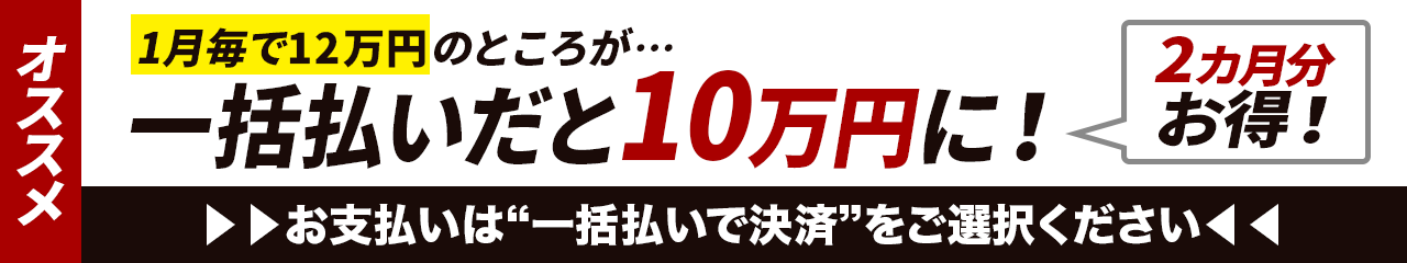 ひと月毎で12万円のところが…一括払いだと10万円に！2ヶ月分お得！